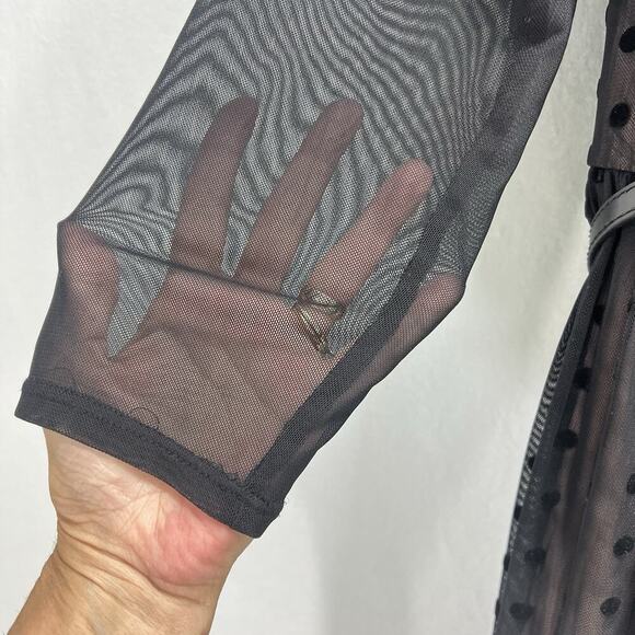 Motherhood Maternity Black Overlay Dress Size Large Polka Dot Party Stretch - Picture 2 of 10